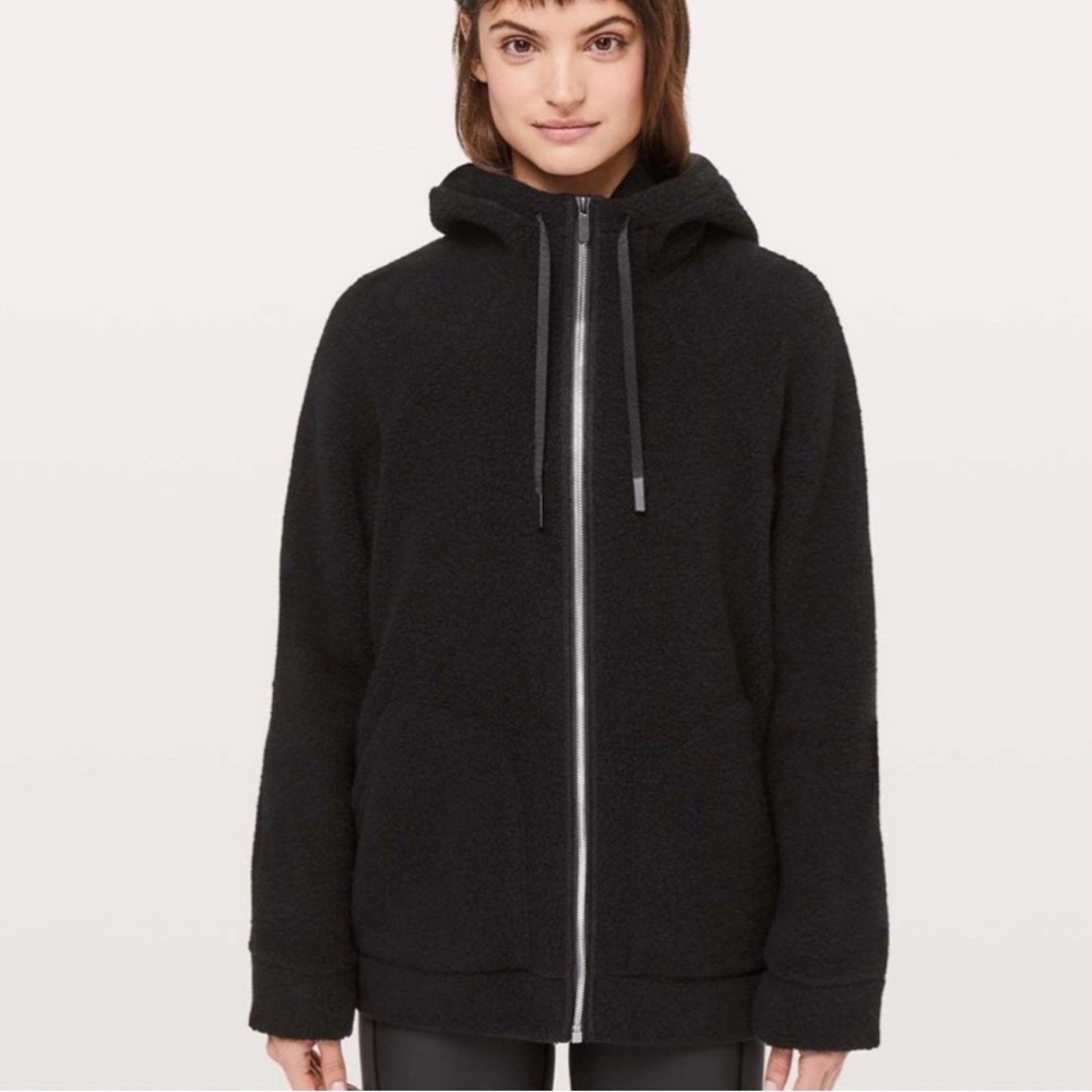 Lululemon So Sherpa Black Hooded Zip-Up Wool Blend Jacket. Size 8